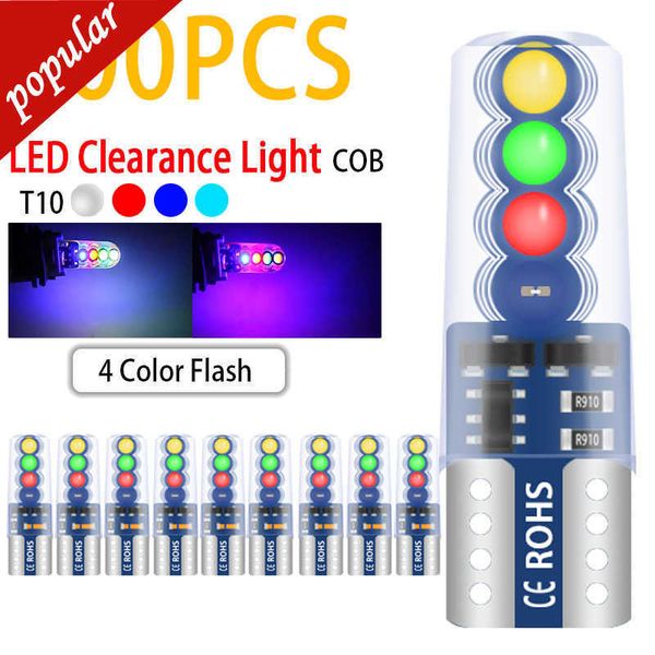 Nuevo 200 Uds T10 w5w bombilla LED 8SMD COB 194 168 2825 Flash de coche/lámpara de cuña lateral de lectura estroboscópica bombillas de luz de estacionamiento 12V 4 colores