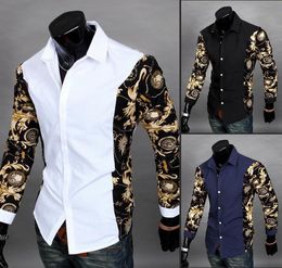 Nieuwe 2016 Black and Gold Drail Shirts Barokke gedrukte witte shirt Men Zomeroutfits Camisas Slim Fit Chemise Goedkope Kleding China6818719