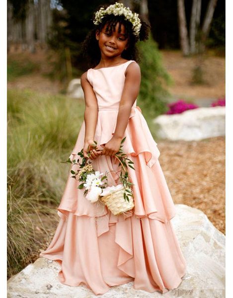 2021 Красивое розовое платье с цветочным узором для девочек, шифоновое пышное платье для девочек, праздничное платье для причастия на свадьбу, официальную вечеринку QC94