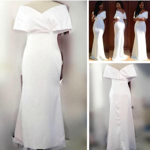 Nieuwe White Satin Aso Ebi Afrikaanse Trouwjurken Nigeria Lange Bruidsmeisjes Jurken Off-Shoulder Formal Party Jurken