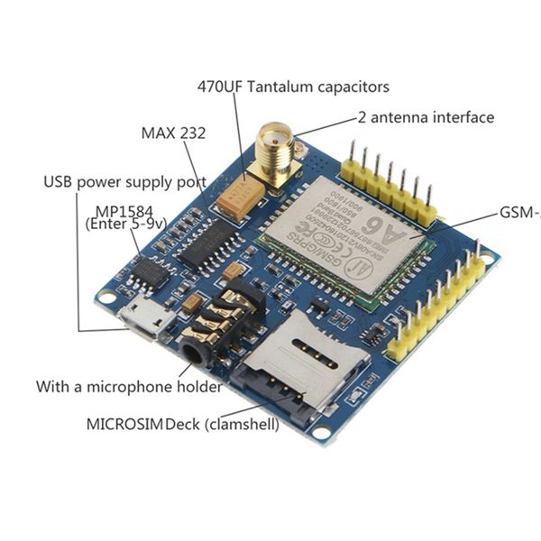 Nuevo 2017 A6 GPRS Pro Serial GPRS GSM Módulo Core DIY Developemnt Board Reemplazo SIM900 Venta caliente