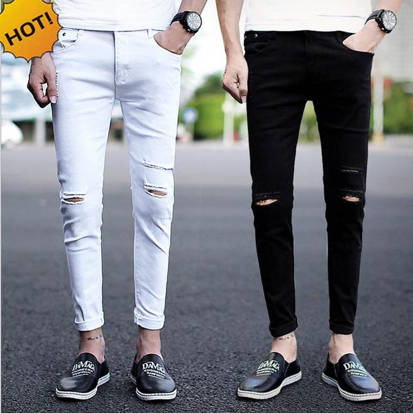 Nouveau 2017 mode adolescent Hip Hop garçons rue ville Jeans décontractés genou en détresse trou cheville longueur pantalon Harem Slim Fit pantalon