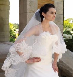 Nouveau 2017 Images réelles de haute qualité 3 mètres une couche élégant luxe Long voile de mariage voiles de mariée paillettes dentelle voile sans peigne8421032