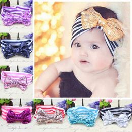 Nieuwe 2017 Sequin Bowknot Hoofdbanden Kinderen Haaraccessoires voor Meisjes Zoete Gestreepte Kinderen Haarbogen Butterfly Girl Hair Bow Band A6264