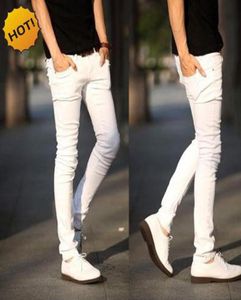 Nieuwe tieners van 2017 Men Casual Slim Fit Designer Classic Denim White Color Student Jeans Micro Elastic Pencil Pants 28345656736