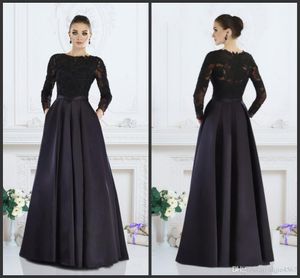 Nieuwe 2020 zwarte formele jurk A-lijn juweel lange mouw kant kralen moeder van de bruid jurken avondkleding voor vrouwen op maat gemaakt 573