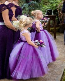 Nouveau 2018 jolies robes de fille de fleur pourpre longueur de plancher robe de bal enfant fille robes de mariée filles robes de fête de Noël6104465
