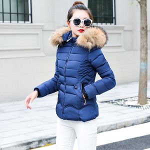 Nouveau 2018 veste d'hiver femmes manteaux col de cheveux de raton laveur artificiel femme Parka noir épais coton rembourré doublure dames S-3XXXL