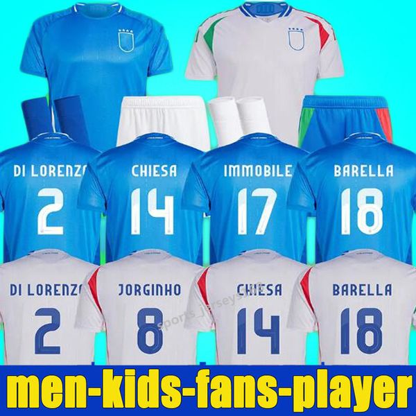 2024 Italia CHIESA camisetas de fútbol hombres niños kit 24 25 italiano SCAMACCA IMMOBILE camisetas de fútbol RASPADORI JORGINHO BARELLA BASTONI VERRATTI Maglia fan Player versión