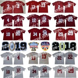 Nouvelle finale 2019 Alabama Crimson Tide 4 Maillots Jerry Jeudy 13 Tua Tagovailoa 22 Najee Harris Damien Harris Jalen Hurts Orange Bowl Blanc Rouge