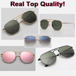 Nuevo 2019 Gafas de sol hexagonales uv400 lentes de vidrio 3648 gafas de sol cuadradas de metal para hombres y mujeres gafas de diseño de marca con todo original253F