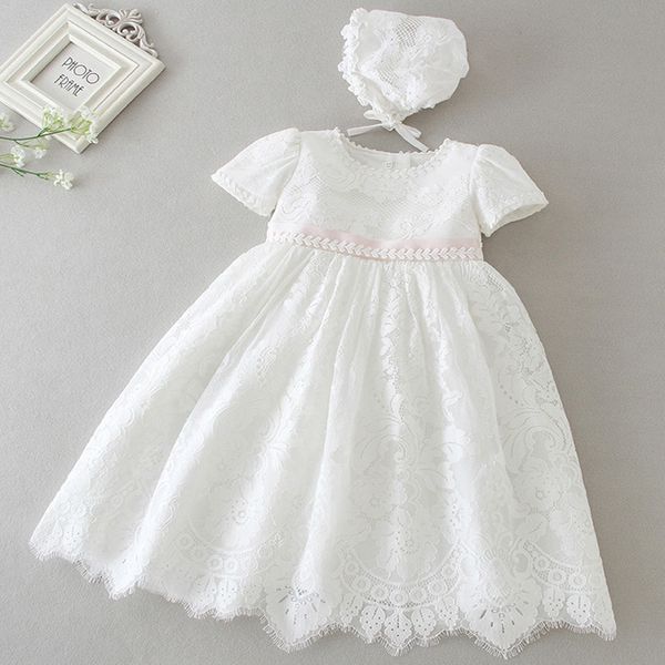 Nouveau 2019 Dentelle Bébé Fille Robe D'été Nouveau-Né Baptême Robes Coton 1er Anniversaire Tenues Baptême Blanc Princesse Robes