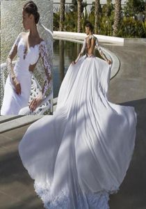 Nieuwe 2019 Bruidsjurken met lange mouwen met lange mouwen Open achterste applique trouwjurken met overskirts bescheiden formele jurk voor bruid8222981
