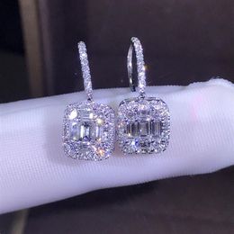 Nuevo 2019 joyería de lujo Plata de Ley 925 forma de T topacio blanco CZ Daimond mujeres boda piedras preciosas pendiente gancho para Lover251D