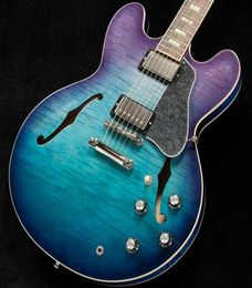 Nieuwe 2019 Memphis 335 Figured Blue Blueberry Busrt Electric Guitar Semi Hollow Body Chrome Import Hardware Factory Outlet9958091