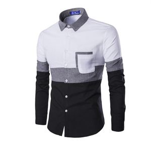 Nieuwe 2019 Oxford Mannen Lange Mouw Lente Herfst Patchwork Pocket mannen Casual Shirt Katoen Slim Fit Wit Mannen kleding M-212T