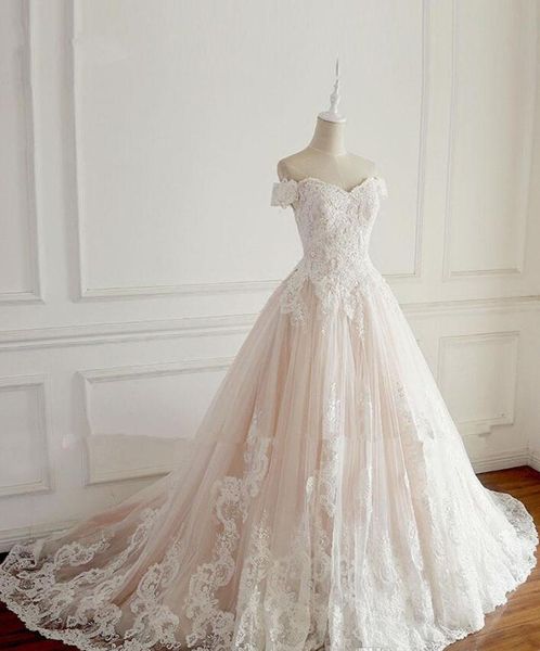 Nouveau 2019 princesse dentelle robes de mariée chérie Turquie blanc appliques rose satin à l'intérieur à lacets dos élégant robes de mariée, plus la taille