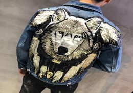 NOUVEAU ROMAN PUNK PUNK STOCH WOLF BROIDED RIVET Jeans Veste Hommes Denim Vestes Streetwear Slim Jeans Jacket7360873