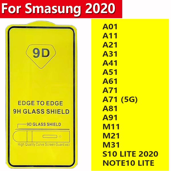 9D pleine colle couverture en verre trempé Téléphone Protection d'écran pour Samsung Galaxy A01 A11 A21 A31 A41 A61 A71 A81 451 A91 M11 M21 M31