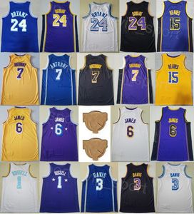 Heren Finale Basketbal LeBron James Jersey 6 Davis 3 Carmelo 7 Austin Reaves 15 DAngelo Russell 1 Bryant Shirt All Stitched Teamkleur Sport Paars Blauw Zwart Wit