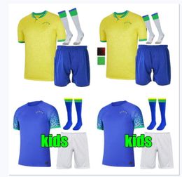 Volwassen kinderen Kit 2022 2023 Voetbaltrui Camiseta de futbol Paqueta Brazili￫s Neres Coutinho voetbalhemd Jesus Marcelo Pele Casemiro Brasil 22 23 Maillots voetbal