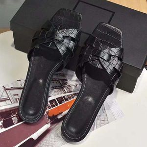 Hoge kwaliteit dames slipper luxe designer sandalen flip flops lederen flats casual schoenen maat 34-43 met dozen boodschappentassen