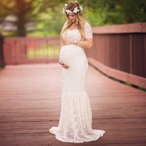 Nieuwe 2020 kant moederschap jurk jurk bruiloft fotografie rekwisieten jurken v-hals lange maxi trompet jurken voor zwangere vrouwen Q0713