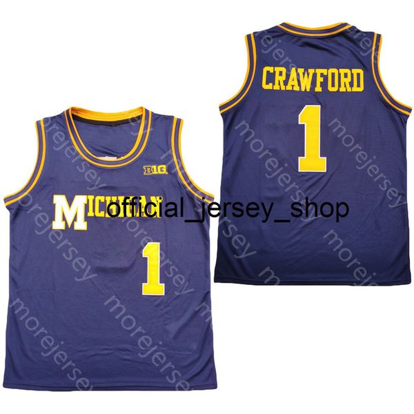 New 2020 Michigan Wolverines Basketball Jersey NCAA College 1 Crawford Navy Todo cosido y bordado Tamaño S-3XL