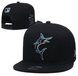 Nieuwe 2020 één stuk Men039s honkbalhoeden voor Marlins Team geborduurde letter Logo Baseball Caps Brands Flat Sport Verstelbaar HA2576236