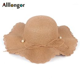 Nouveau 2020 chapeaux de paille femmes été noeud perle large bord chapeu pescador femme plage chapeau de soleil casquette d'été sombrero mujer playa1248z