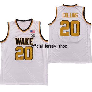 Nieuwe 2020 Wake Forest Demon Deacons Basketbal Jersey NCAA College 20 John Collins White All Gestikt en Borduurwerk