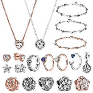 Nouveau 2020 hiver 925 argent étincelant flocon de neige pavé ajouré étoile Constellation charme bleu terre lune anneau ouvert boucle d'oreille collier Q0531