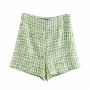 Nieuwe 2020 Dames Green Tweed Woollen Bermuda Shorts Dames Casual Slim Side Zipper Hot Shorts Chic Summer Pantalone Cortos P627 T200701