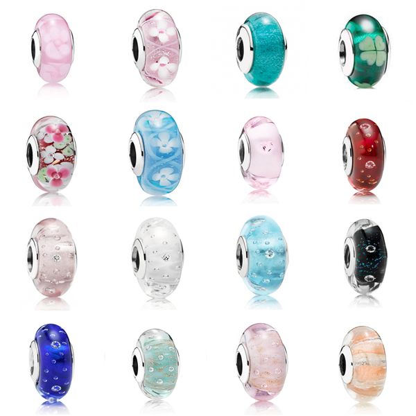 Nuevo 2021 100% 925 campo de flores de plata cuentas de cristal de Murano rosa ajuste DIY Original joyería de moda regalo 111