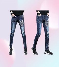 Nieuwe 2021 Merk Designer Gescheurde Jeans Mannelijke Wolf Hoofd Luxe Borduren Skinny Jeans Mannen Mode Slanke Knappe Casual Lange Broek38868368948