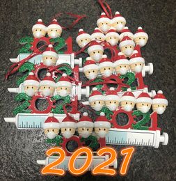 Décoration de noël 2021, ornements de quarantaine, famille de 1 à 7 têtes, pendentif d'arbre, accessoires avec corde en résine, vente en gros, nouvelle collection