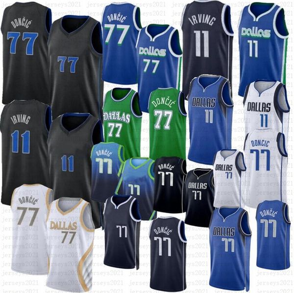 Luka Doncic Kyrie Irving Maillots de basket-ball 2024 City 77 11 Bleu Noir Édition Maillot vert