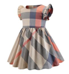 Nouveau 2021 Robes de filles Plaid manches volantes coton volants princesse robe de soirée de mariage enfants vêtements de marque enfants boutique vêtements