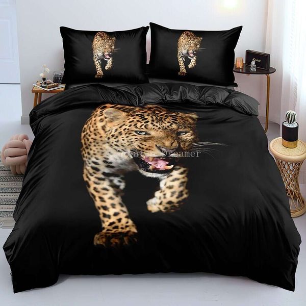 Nuevo 2021 juego de cama de leopardo con estampado 3D, funda nórdica de animales, Textiles para el hogar en blanco y negro, tamaño Queen King para adultos y niños
