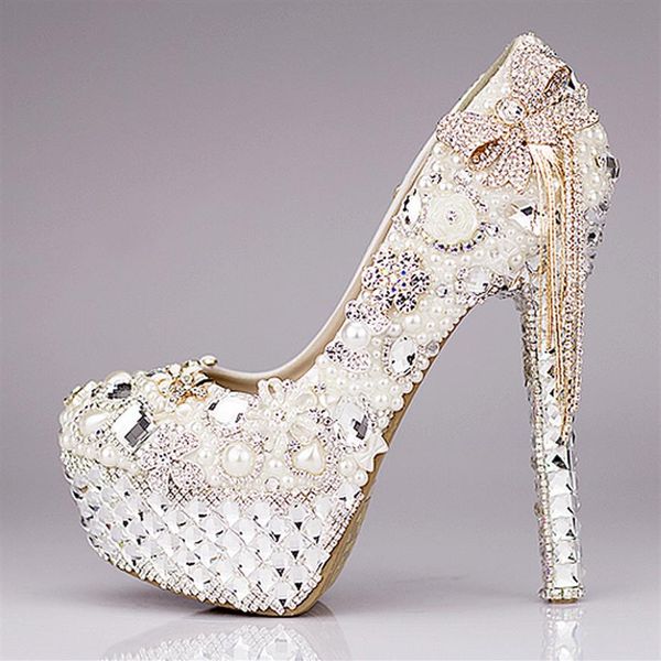 Nouveau 2021 Chaussures de mariage de luxe Glitter Paillettes Perle Bow Soirée formelle Sparkling Single Diamond Bridal Chaussures à talons hauts EM01432220g