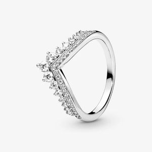 NOUVEAU 2021 S925 STERLING Silver Princess Wishbone Ring Tiara couronne étincelante pour les bijoux de fiançailles des femmes Anniversaire 256n