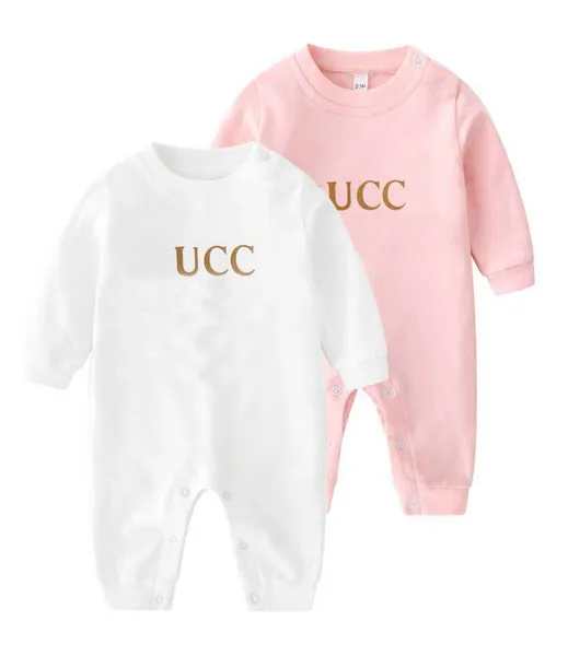 Nouveau 2021 Summe mode lettre Style bébé garçon vêtements blanc rose vert à manches longues marque nouveau-né bébé filles barboteuse 0-3 mois