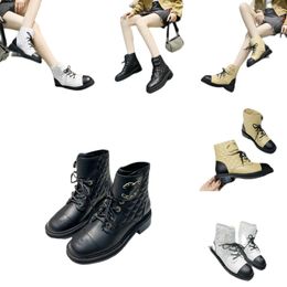 Nieuwe 2022 Ankle Boots Diamond Controleer herfst/winter dames fietser laarzen platform schoenen hoge hakken veterontwerper Martin Anti-slip klassieke middenbuis