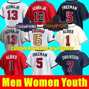 Nouveaux maillots de baseball 2022 Hommes Femmes Jeunesse WS Gold Program Jersey Dansby Swanson 13 Ronald Acuna Jr. Ozzie Albies 28 Matt Olson Freddie Freeman 27 Austin Brave Riley