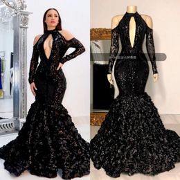 Nouveau 2022 Jupes à plusieurs niveaux Robes de bal Africain High Col 3D Fleurs de dentelle paillettes Robes de soirée plus taille Robe réfléchissante VOG343 221S