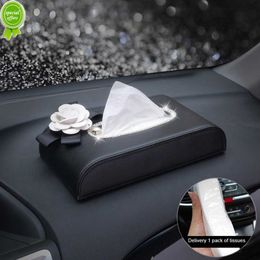 Nouveau 2022 Bling Camellia En Cuir Boîte De Mouchoirs De Voiture Auto Tissu Sac Suspendu Titulaire Cas Serviette De Voiture Décor Bling Accessoires De Voiture pour Femme