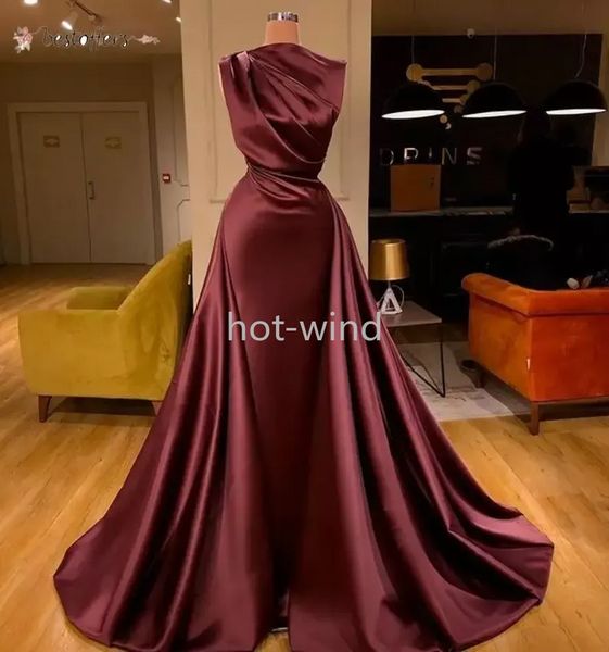 NOUVEAU!!! 2022 Élégant Bourgogne A-ligne Satin Robe De Bal Arabe Bateau Plus Taille Robe De Soirée Vintage Longue Formelle Robe De Demoiselle D'honneur BC10624