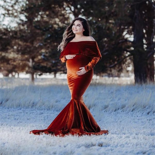 Nouveau 2022 Elegence robes de maternité Pleuche longue grossesse photographie robe Maxi femmes robe pour femmes enceintes Photo Shoot accessoires