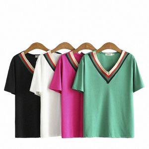 Nuevo 2022 Señoras Verano Tallas grandes Tops para mujeres Tamaño grande Manga corta Verde Cott Pit Choth Camiseta con cuello en V 3XL 4XL 5XL 6XL J8mg #