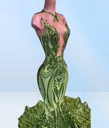 NUEVO 2022 Lentejuelas brillantes Verde oliva Sirena Vestidos de fiesta africanos Vestido largo de graduación para niñas negras Vestidos de noche formales de talla grande 3262014